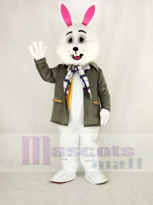 Easter Bunny Rabbit with Grey Coat Mascot Costume Cartoon	