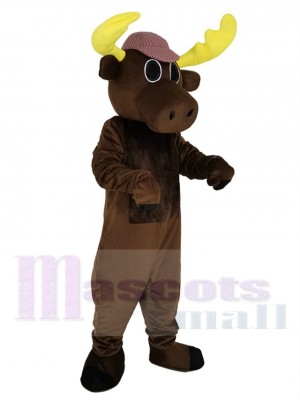 Brown Hunter Moose Mascot Costume with Hat Animal