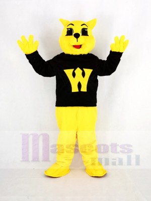 Yellow Wildcat in Black Coat Mascot Costume Animal