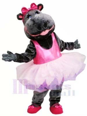 Pink Skirt Ballerina Hippo Mascot Costume Animal