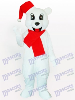 White Bear with Santa Hat Adult Mascot Costume