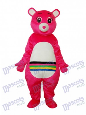 Pink Bear with Colorful Belly Mascot Adult Costume Animal 