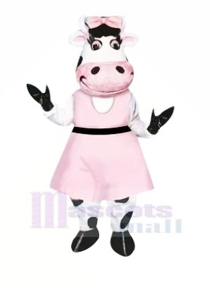 Beautiful Cow with Pink Dress Mascot Costumes Animal