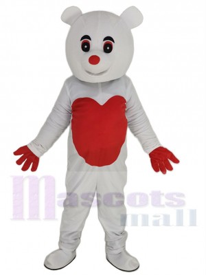 White Bear Mascot Costume Animal with Red Love Heart