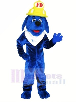Blue Fire Dog with Yellow helmet Mascot Costumes Animal