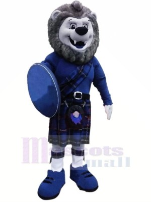 Grey Lion with Blue Suit Mascot Costumes Animal	