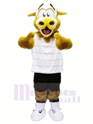 Brown Fluffy Cow with White T-shirt Mascot Costumes Animal