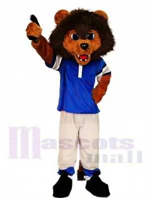 Sporty Lion Mascot Costume with Blue Shirt 