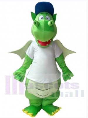 Green Dragon Mascot Costume Animal in White Jersey