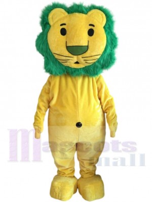 Yellow Lion Mascot Costume Animal with Green Mane