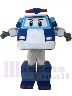 Blue and White Police Car Mascot Costume Cartoon