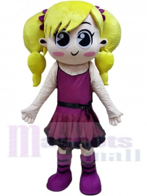 Yellow Braid Girl Mascot Costume People