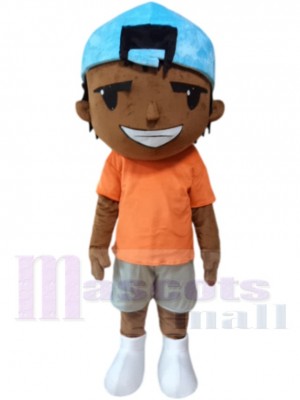 Hip Hop Boy Mascot Costume People in Orange T-shirt
