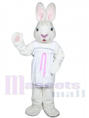 Friendly Mrs. White Bunny Mascot Costume Animal