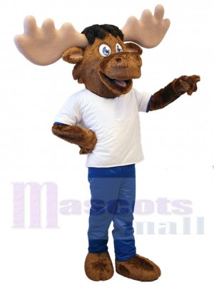 White T-shirt Reindeer Mascot Costume For Adults Mascot Heads