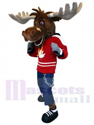 Energetic Brown Moose Mascot Costume Animal