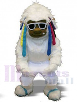 White Yeti wear Sunglasses Mascot Costume Cartoon