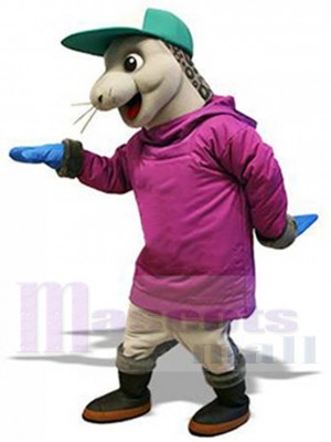 Seal Mascot Costume in Purple Hoodie Animal