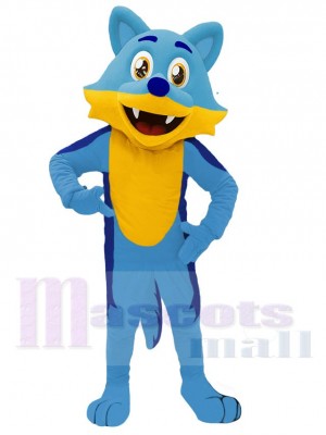 Happy Blue Wolf Mascot Costume Animal with Yellow Belly