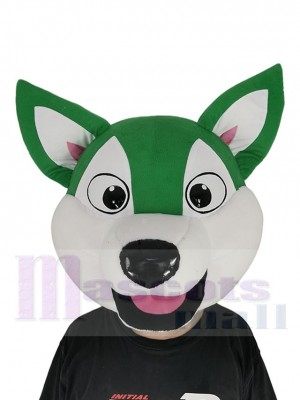 White and Green Husky Dog Mascot Costume Head Only	