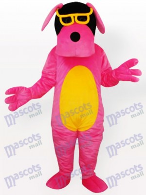 Pink Dog with Yellow Belly and Glasses Adult Mascot Costume