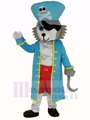 Pirate Wolf in Blue Coat Mascot Costume Animal