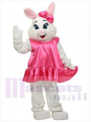 Cute Easter Bunny Mascot Costume Animal in Pink Dress