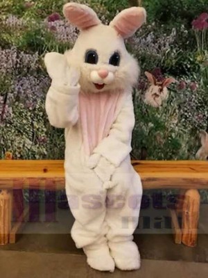 Friendly White Easter Bunny Rabbit Mascot Costume Animal