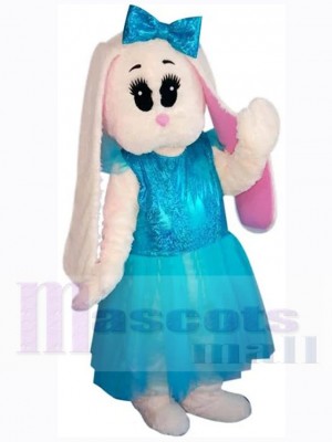 Cute Bunny Mascot Costume Animal in Blue Dress