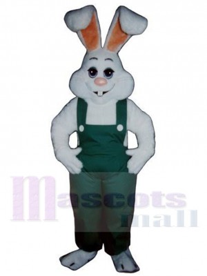 Happy Bunny Mascot Costume Animal in Green Dungaree