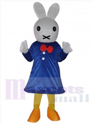 Easter Bunny Rabbit Mascot Costume Cartoon in Blue Skirt