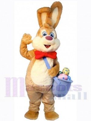 Friendly Bunny Mascot Costume Animal with Red Bow Tie