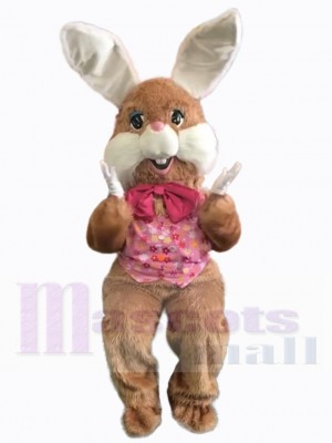 Brown Easter Bunny Mascot Costume Animal in Pink Floral Vest