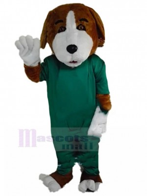 Brown and White Beagle Dog Mascot Costume with Surgical Gown Animal