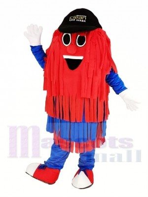Blue and Red Car Wash Cleaning Brush with Black Hat Mascot Costume