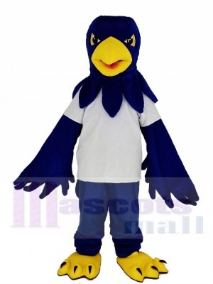 Blue Hawk in White T-shirt Mascot Costume