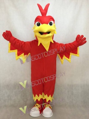 Red Phoenix Mascot with Pointy head, Wings, Tail and Tennis Shoes