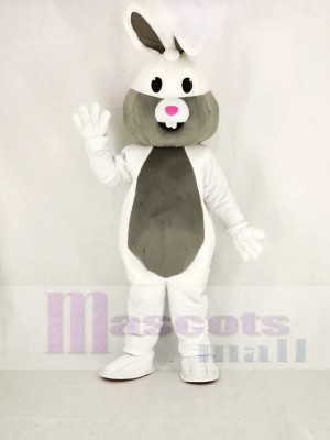 White and Grey Easter Bunny Rabbit Mascot Costume Cartoon	