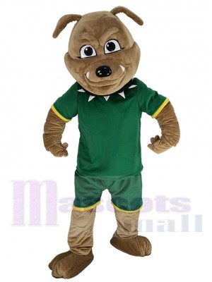 Power Muscles Bulldog Mascot Costume Animal in Green Jersey