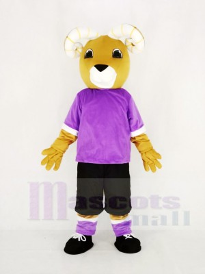 Brown Ram with Purple T-shirt Mascot Costume Animal