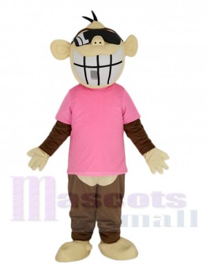 Brown Funny Monkey in Pink T-shirt Mascot Costume Animal