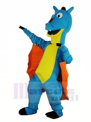 Blue Dragon with Orange Wings Mascot Costume Animal