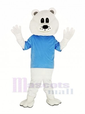 Cute White Bear with Blue T-shirt Mascot Costume Adult