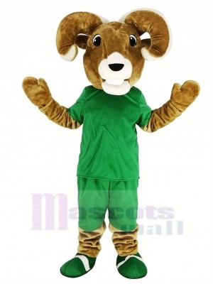Sport Brown Ram with Green T-shirt Mascot Costume