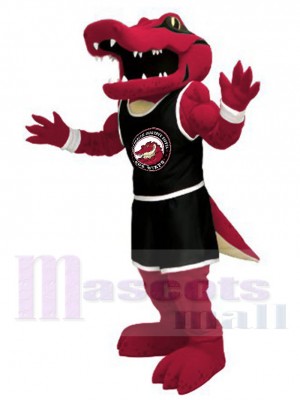 Red Alligator Crocodile Mascot Costume in Black Jersey Animal