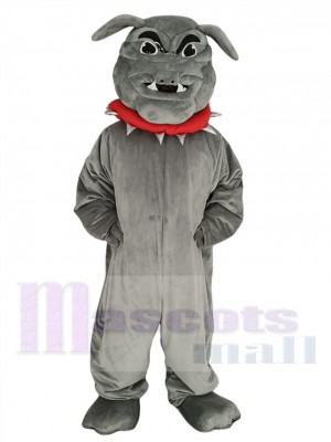 Gray Bulldog with Red Collar Mascot Costume