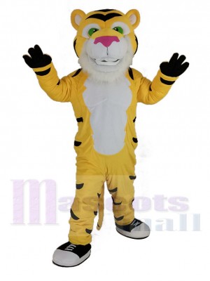 Yellow Power Tiger with Pink Nose Mascot Costume Animal