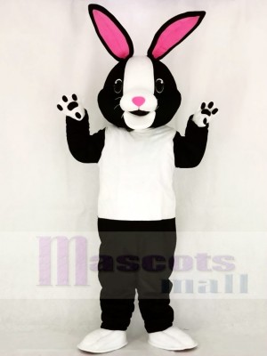 Black and White Bunny Rabbit with Pink Ears Mascot Costume School