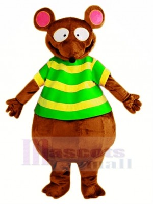 Brown Mouse with Green T-shirt Mascot Costume Animal