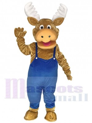 Ikea Moose Mascot Costumes with Dark Blue Overalls Animal